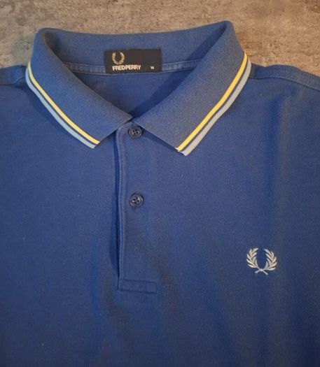 Fred Perry Men's M Twin Tipped Polo Royal Blue Yellow Stripe