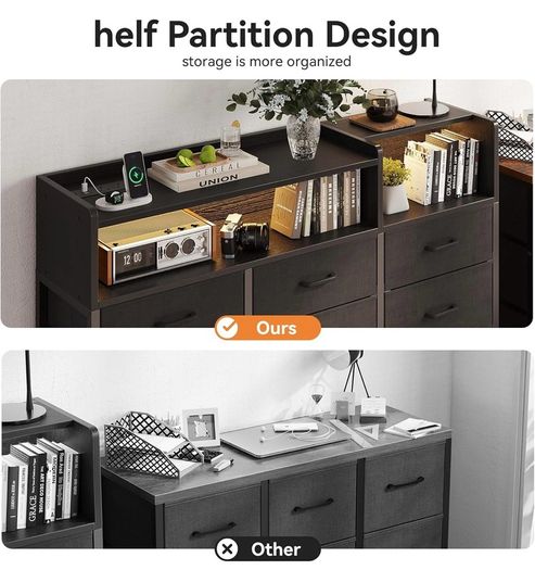 Black Chest of Drawers Bedroom, Dresser Cabinet with 2 Sockets, 2 USB Ports and 10 Colored LED Strips