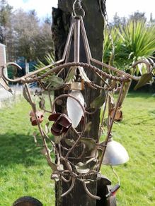 Vintage wrought iron ceiling lamp with small roses