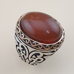 Handcrafted Vintage-Inspired Agate Ring 925 Sterling Silver