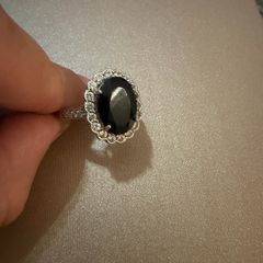 Sterling Silver 925 Black Onyx Halo Ring