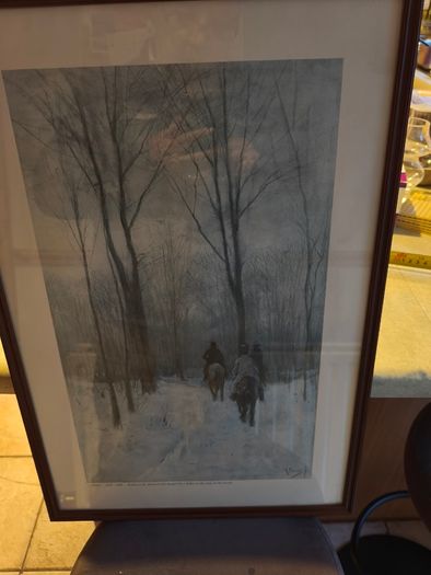 Framed print of Riders in the Snow in the Haagse Bos Anton Mauve (mentioned on object), 1880
