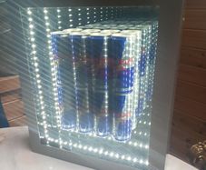 Red Bull mirror art with lighting,