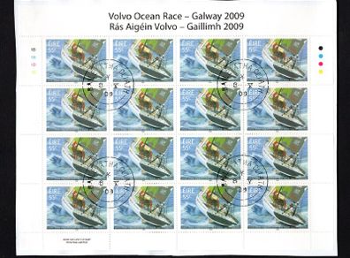 2009 Ireland Volvo Ocean Race Commemorative Stamp Sheetlet Plate 1B1B1B1B Fine Used with Dublin cancel of 8th May 2009 (First day of issue)