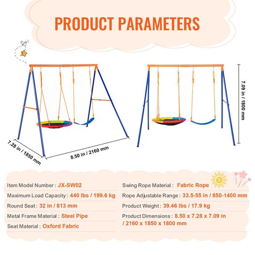 Swing Sets for Backyard 1 Saucer 1 Belt Swing Seat A-Frame Metal Stand