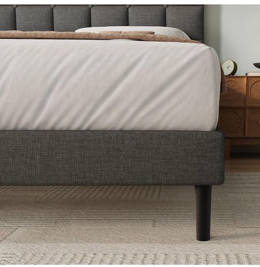 King Bed Frame, Easy Assembly, Sturdy Wooden Slat