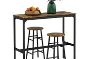Industrial Design 2-Person Bar Table with 2 Stools Set, 3-Piece Bar Stool with Table Set, Brown + Black