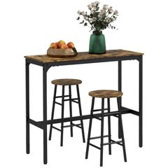 Industrial Design 2-Person Bar Table with 2 Stools Set, 3-Piece Bar Stool with Table Set, Brown + Black