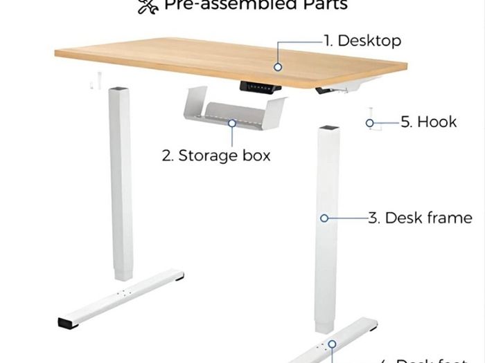 Electric Height Adjustable Standing Desk Sit Stand Desk Adjustable Desk Stand Up Desk with Memory Smart Pannel EF1 SERIES 100x60cm, WHITE Frame+MAPLE Desktop (FREE POSTAGE)