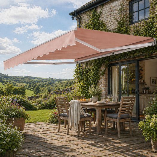 Manual Retractable Awning, 12 x 10 ft Outdoor Patio Awning Retractable Sun Shade, Water-Resistant Polyester Patio Door Window Awning Sunshade Shelter with Crank Handle for Backyard, Balcony