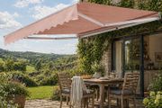 Manual Retractable Awning, 10 x 8 ft Outdoor Patio Awning Retractable Sun Shade, Water-Resistant Polyester Patio Door Window Awning Sunshade Shelter with Crank Handle for Backyard, Balcony