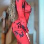 Red black Tie Dye Scoop Neck Bodycon Dress, size 10 Image 4