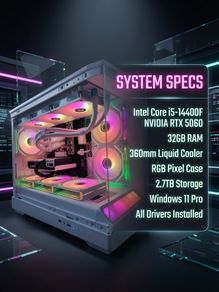 Brand New White RGB i5-14400 RTX 5060 Gaming PC | 32GB RAM | 2.75TB Storage | Win11 Pro + Office