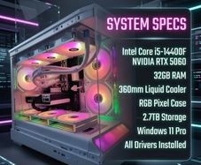 Brand New White RGB i5-14400 RTX 5060 Gaming PC | 32GB RAM | 2.75TB Storage | Win11 Pro + Office