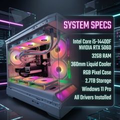 Brand New White RGB i5-14400 RTX 5060 Gaming PC | 32GB RAM | 2.75TB Storage | Win11 Pro + Office