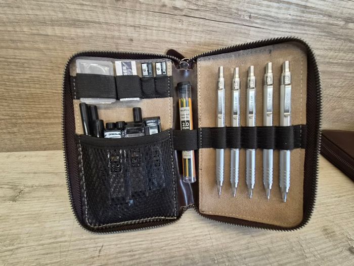 26PCS Metal Mechanical Pencil Set in Leather Case, Art Drafting Pencil 0.3, 0.5, 0.7, 0.9 mm