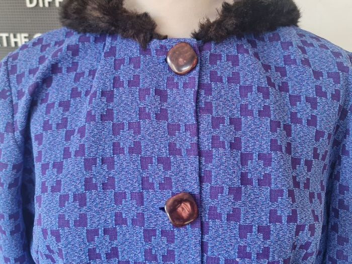 Vintage 1970s 1960s hippie psychedelic purple blue maxi coat with hood Made in Ireland Irish design whimsygoth