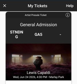 Lewis Capaldi standing 24th june Concert ticket