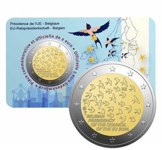 Belgium 2 Euro Commemorative Coin 2024 - Presidency of the Council of the EU. Coincard. BU