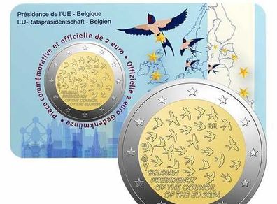 Belgium 2 Euro Commemorative Coin 2024 - Presidency of the Council of the EU. Coincard. BU