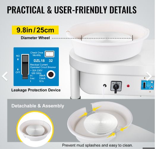 280w Electric Pottery Wheel Machine 25cm W/ Detachable Basin Ceramic Formectric Pottery