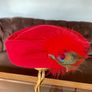 Vintage Mitzi Boutique of London Red Pill Box Hat with Peacock Feather Image 2