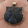 Labradorite Tiger Face Carved Stone Vintage Brass Pendant Image 4