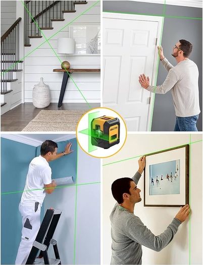 FREE EXPRESS SHIPPING Green Laser Level Self-Leveling Bright Green Beam Horizontal and Vertical Cross Line Laser for Home Decoration DIY etc.Carrying Pouch Battery Included