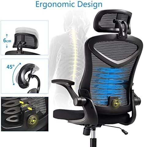 Ergonomic Office Chair Computer Chair with Adjustable Headrest/Lumbar Support, High Back 3D Armrests Home Mesh Chair (Black)