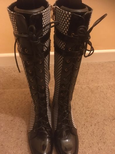 Brand New Black and White Tall Boots, Size 40