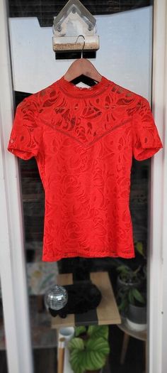Vila red lace blouse Vistasia