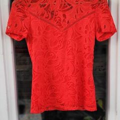 Vila red lace blouse Vistasia