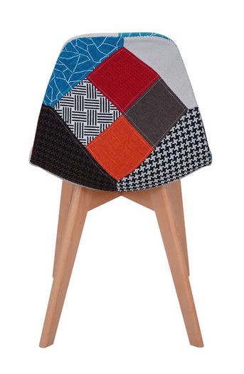 Prism Patchwork Scandinavian Chair  Multi-Colour Chenille Natural Beech 47x50x82cm