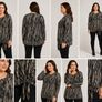 Abstract Print Long Sleeve Tie-Side Blouse  Black, Beige & Grey Image 2