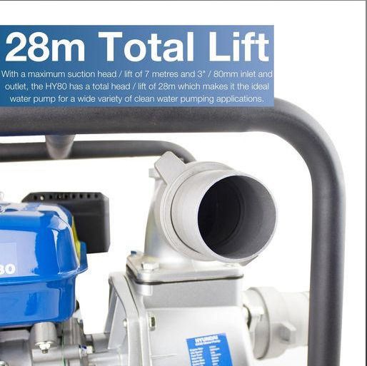 Hyundai 212cc 6.5hp Professional Petrol Water Pump - 3"/80mm Outlet