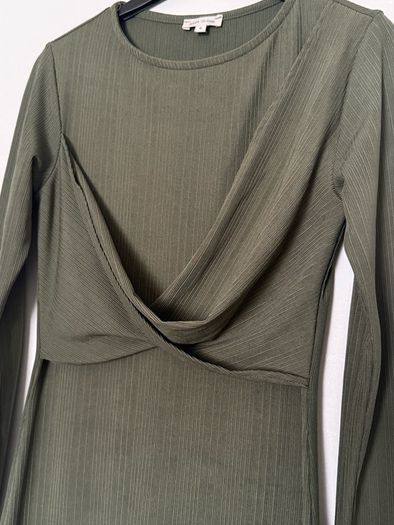 River Island Olive Green Ribbed Midi Dress XS/S