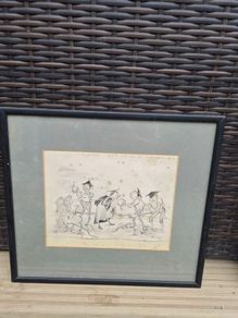 Original Irving Montagu Victorian Pen And Ink Drawing Framed 38.5 x 34.5 cm