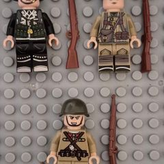 Lego compatible, military figures, German / Russian infantry. 15 figures plus rifles.