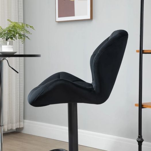 2-Piece Bar Stools Swivel Bar Chairs with Backrest Adjustable Height Bistro Stools Counter Stools Velvet Touch Armless Foam Black 51.5x57.5x93-114.5 cm