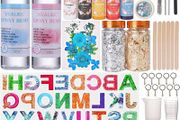 Resin Kit,Resin Kits for Beginners with Alphabet Moulds,Resin,Pigments,Dried Flowers,Gold Foil Flakes,Chunky Glitter,Hand Drill and Accessories for Resin Keyring Making (FREE POSTAGE)
