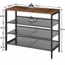 4-Tier Shoe Rack, Industrial Shoe Storage Organizer with 3 Adjustable Mesh Shelves, Metal Frame, Strong and Durable, Ideal for Entryway, Living Room, Bedroom, Hallway, Rustic Brown Image 5