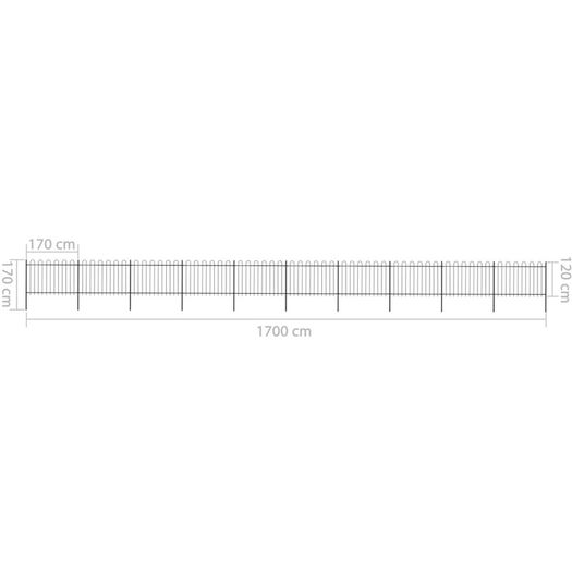 Garden Fence with Hoop Top Steel 17x1.2 m Black