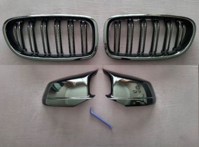 BMW F10 F11 Pre-Lci Black Kidney Grilles & Mirror Covers Set Brand New