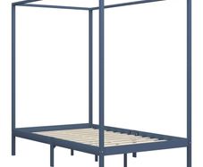 Canopy Bed Frame Grey Solid Pine Wood 140x200 cm