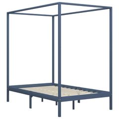 Canopy Bed Frame Grey Solid Pine Wood 140x200 cm