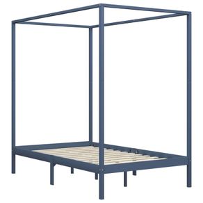 Canopy Bed Frame Grey Solid Pine Wood 140x200 cm