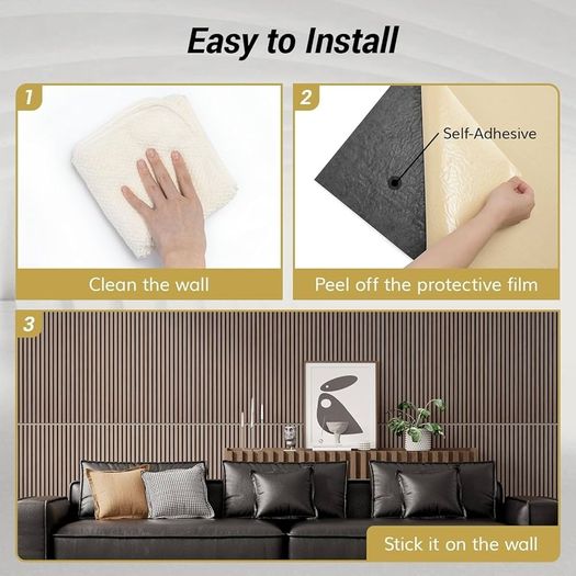 4-Pack Acoustic Wood Veneer Wall Panels, 47.2inch23.6inch0.74 3D Self-adhesive Wall Panel, Dual layer Soundproof Tiles for Echo Absorption, Decorative Soundproof Acoustical Barrier, Walnut Veneer