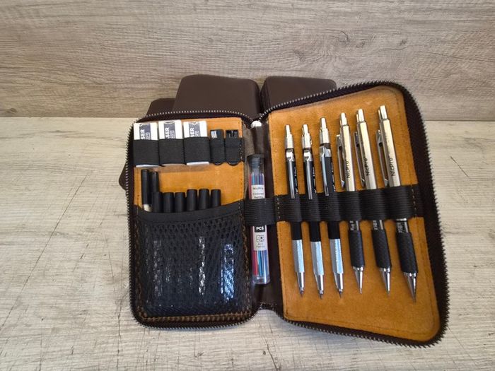 Nicpro 29PCS Art Mechanical Pencils Set in Leather Case, Metal Drafting Pencil 0.5, 0.7, 0.9 mm, 2mm Lead Pencil Holders for Sketching Drawing