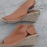 tan leather wedge samdals size 6 Image 2