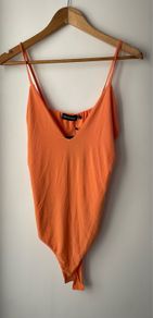 Prettylittlething bodysuit slinky tangerine double layer size 16